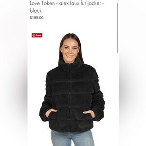 faux fur jacket by Love Token. In navy.